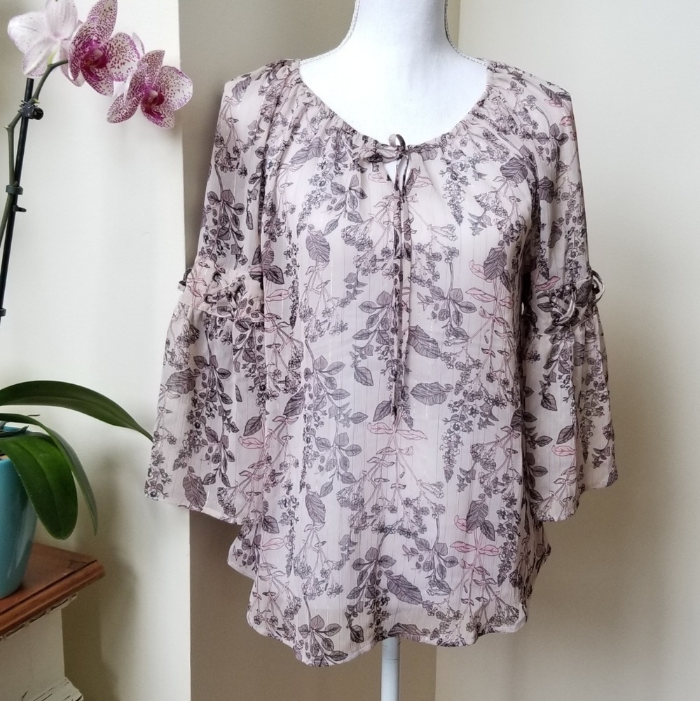 Style & Co. Bell Sleeve Chiffon Peasant Blouse Top NWOT